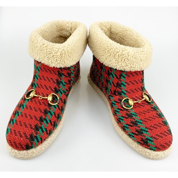 NIB Gucci Women Horsebit Houndstooth Wool Boots In Red SIze 39.5 - Picture 3 of 11